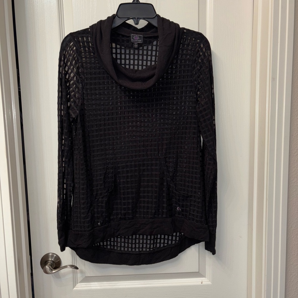 PL MOVEMENT Brand. Black Turtleneck Sweater with Mesh Design